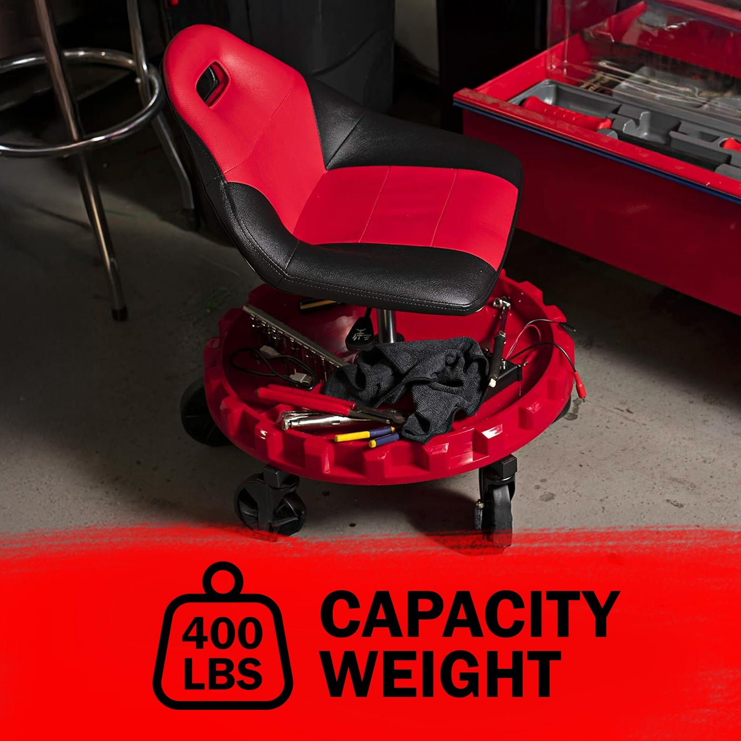 Traxion 2-700 ProGear Mobile Rolling Gear Seat W/Equipment Tray and Five All-Terrain 5" Casters