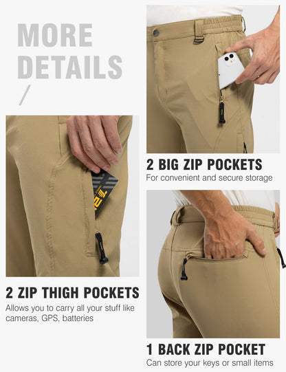 TBMPOY Men's Windproof Waterproof Athletic Pants for Outdoor Work Hiking Breathable Pants Thin Khaki L