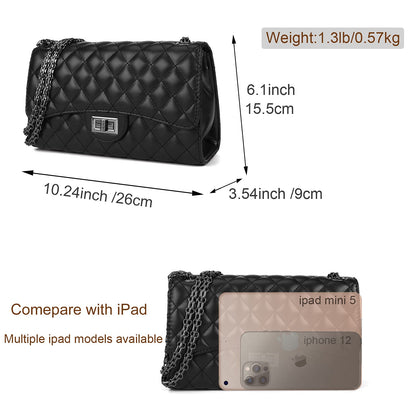 Gladdon Quilted Crossbody Purse for Women Trendy Ladies Shoulder Bag with Chain Designer Purses Black