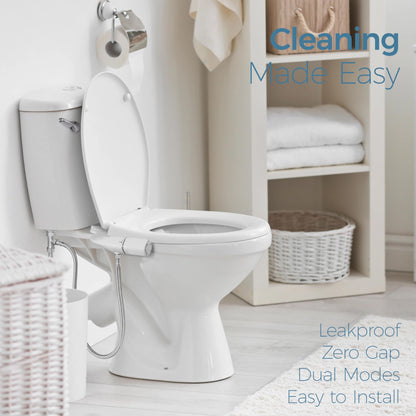 BIGCOW Ultra-Slim Bidet Attachment for Toilet - Dual Nozzle (Frontal & Rear Wash) with Adjustable Cold Water Pressure and Stainless Steel Inlet - Hygienic Solution for Fresh Cleanliness