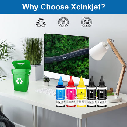 Xcinkjet Sublimation Ink Refilled for ET-2800 ET-2803 WF-7210 WF-7720 ET-4700 ET-2760 ET-2850 ET-15000 ET2720 WF7710 ET-4800 ET2650 ET2750 WF2750 WF3620 Printer(BK*2 C*1 M*1 Y*1 All 5 Packs)