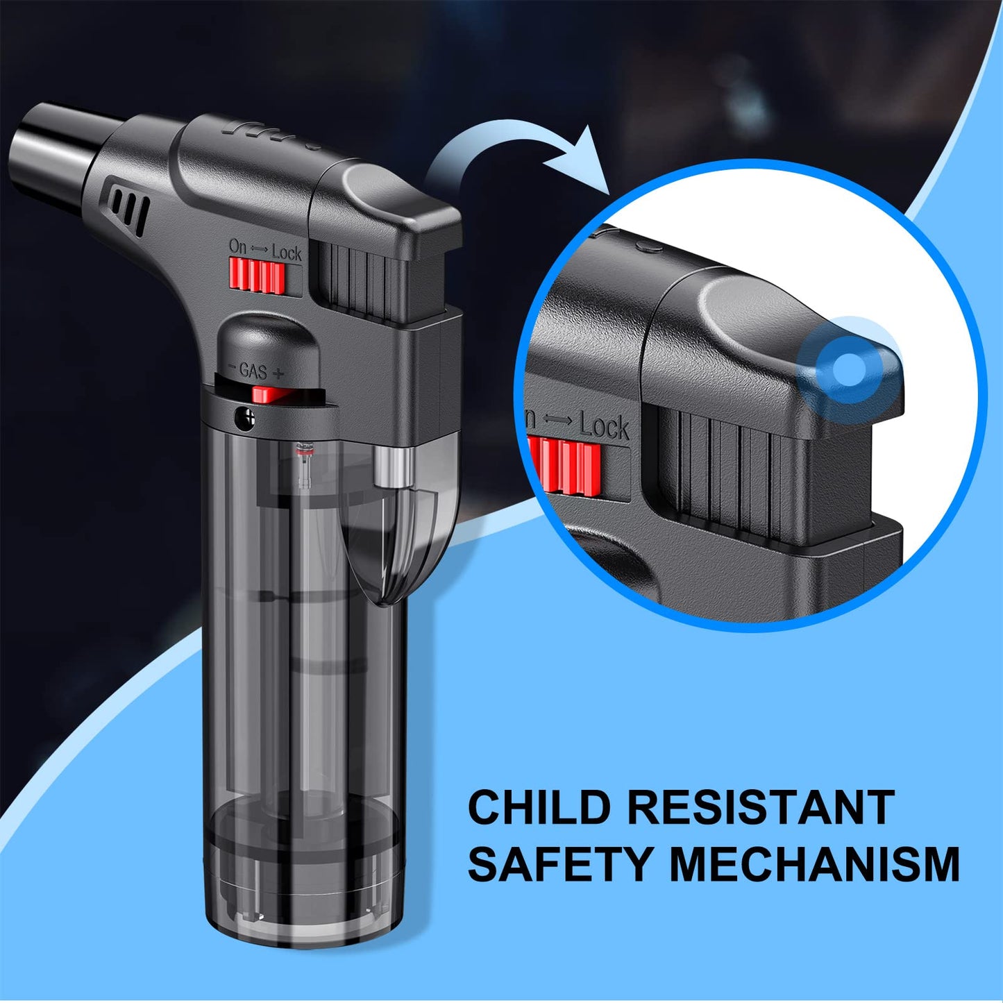 Torch Lighters, 4 Pack, Butane Refillable Jet Flame Torch Lighter, Windproof, Safe, Multi Utility Lighter for Candles, Fireplaces, Campfires, Grill (Without Butane)