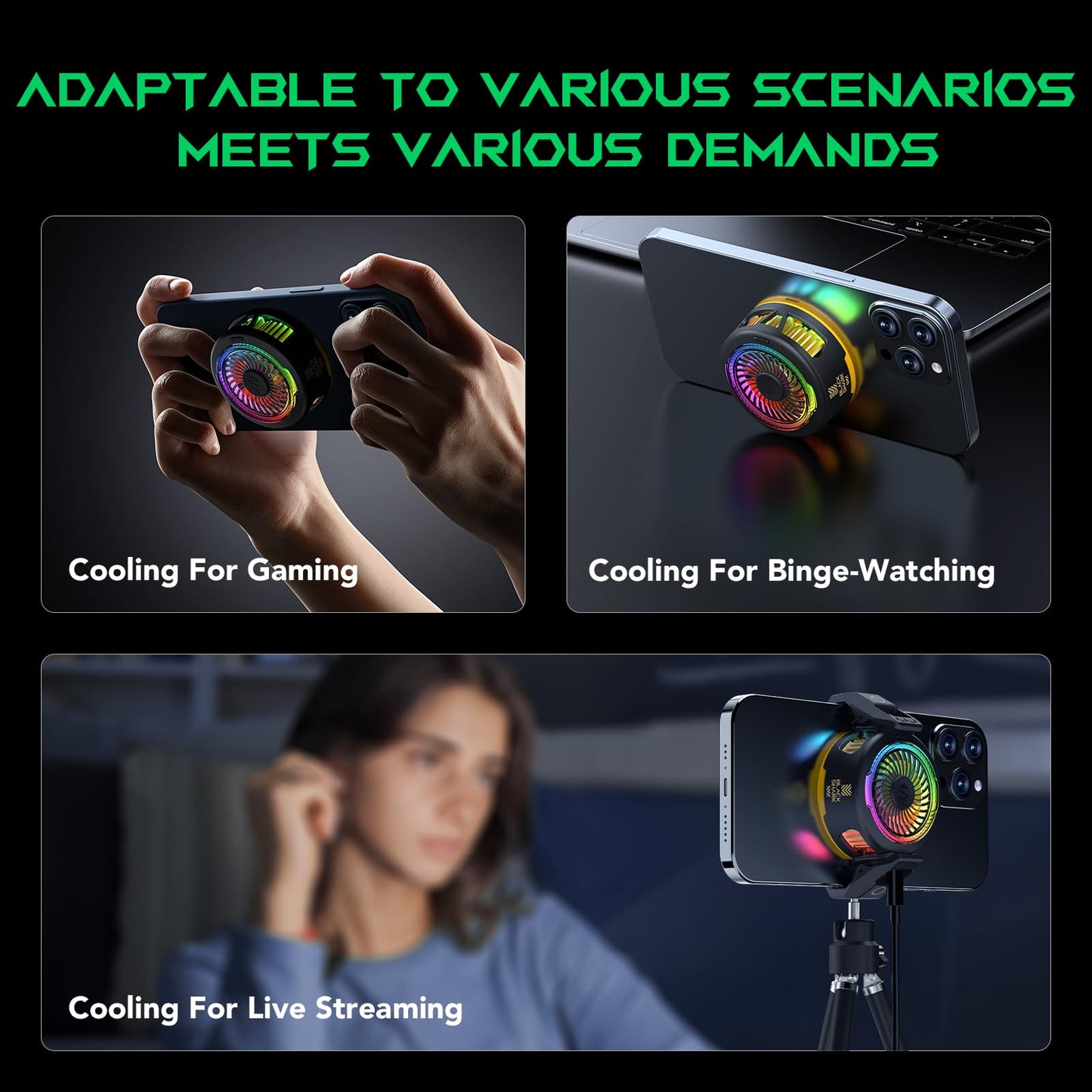 Black Shark FunCooler 5 Magnetic Cell Phone Cooler for Gaming, Portable Mobile Phone Cooling Fan with RGB Light, Cellphone Radiator for iPhone Magnetic Series/Android/Tablet/iPad (Black)