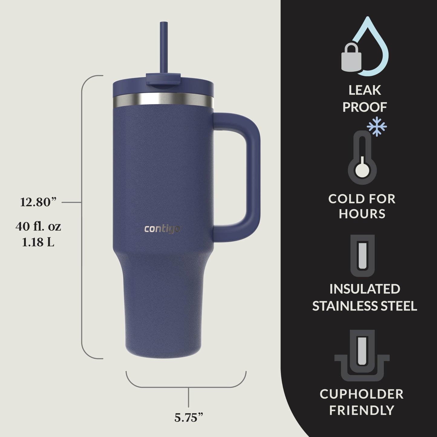 Contigo Streeterville 40oz Tumbler Stainless Steel Vacuum Insulated Leak-Proof Cold for 29 Hours Indigo
