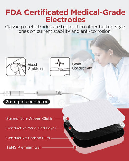 TENKER TENS Unit Muscle Stimulator, 24 Modes EMS Machine for Pain Relief Therapy/Pain Management, Rechargeable Electronic Pulse Massager with 2"x2" and 2"x4" Electrode Pads (Silver)