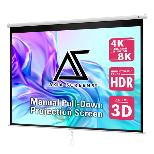 Akia Screens 100 inch Projector Screen Pull Down Manual B 4:3 or 92" 16:9, 95" 16:10 8K 4K HD 3D Ceiling Wall Mount White Portable Projection Screen for Indoor Movie Home Theater Office AK-M100V1