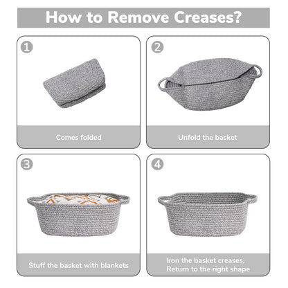 CHICVITA Storage Basket for Gifting, Small Woven Basket for Towels, Cute Baskets for Baby, Nursery, Decorative Rope Baskets for Living Room, Grey, 13 x 9.8 x 5 inches