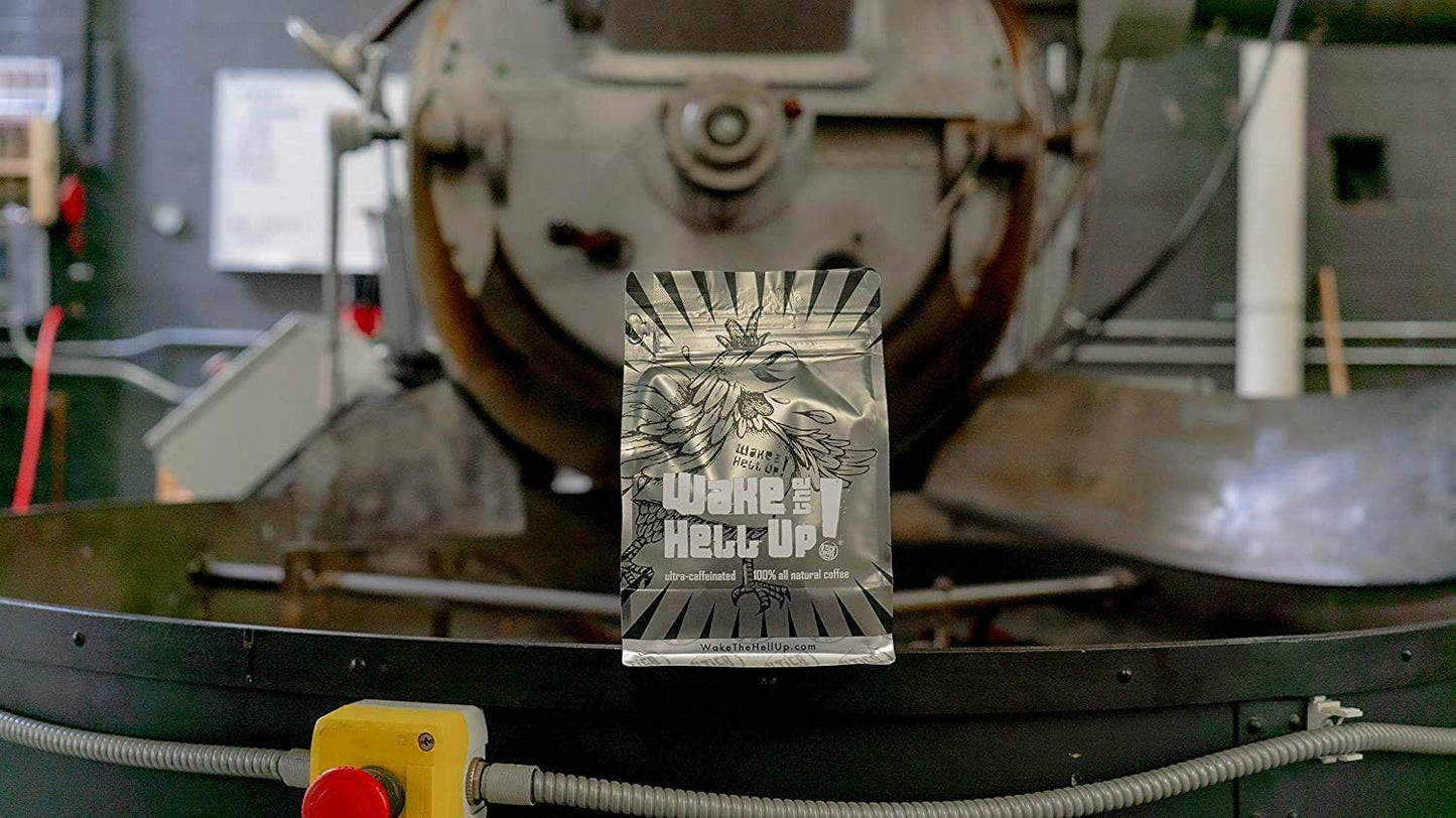Wake The Hell Up! 12oz Ultra-Caffeinated Peanut Butter Cup Ground Coffee, Low Acid, Medium-Dark Roast