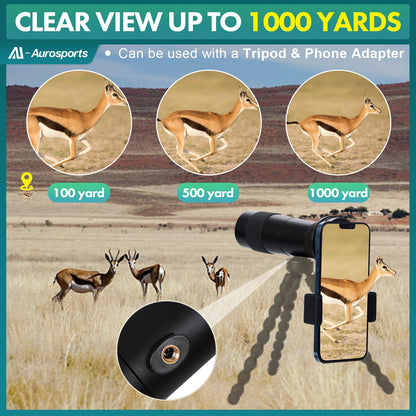 Aurosports 10-30x40 Zoom Monocular for Adults, Monocular Telescope High Power with Bak4 Prism, Compact Monoculars for Bird Watching Traveling Hunting Camping