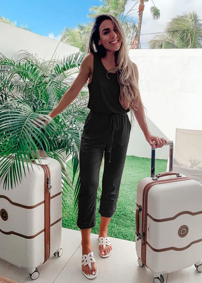 PRETTYGARDEN Women's Two Piece Outfit Sets Casual Summer Sleeveless Crewneck Tops and Sweatpants Active Tracksuit Lounge Wear (Black,Large)