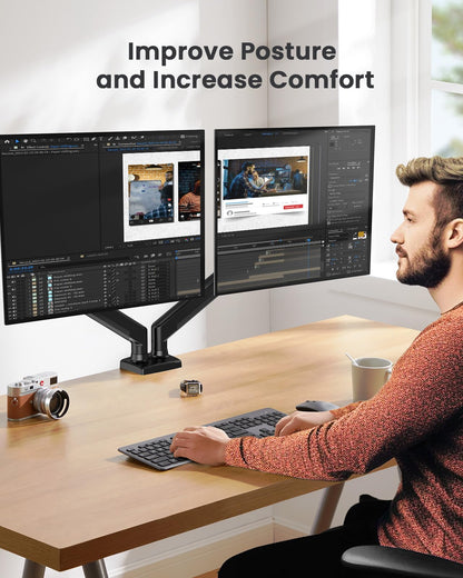 ErGear Dual Monitor Stand up to 32 inches Screen, Load-Bearing Max 22 lbs Each Arm, Adjustable Dual Monitor Mount, Sturdy Steel vesa Monitor Mount with Stable VESA 75x75 100x100mm