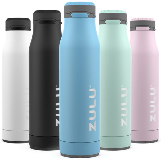 Zulu Ace 24oz Vacuum Insulated Stainless Steel Water Bottle with Chug Spout | Leak-Proof Locking Lid and Removable Base |Reusable Bottle for Cycling Sports Gym Travel Bicycle Bottle Cage | Ice Blue