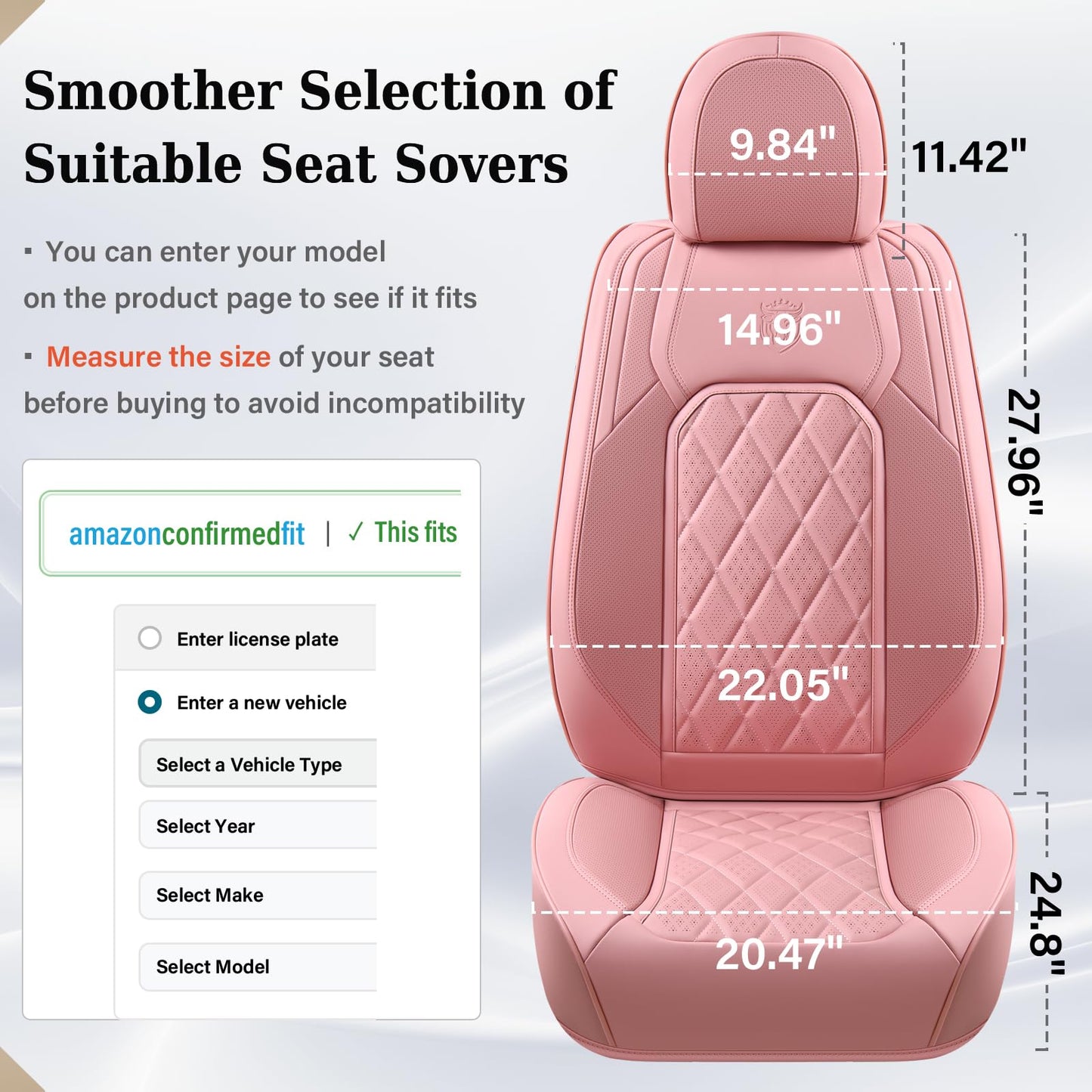 Coverado Car Seat Covers Full Set, Pink Leather Seat Covers for Cars, Universal Waterproof Car Seat Cover, Luxury Front and Back Car Seat Protector, Automotive Seat Covers Fit for Most Cars, Pink