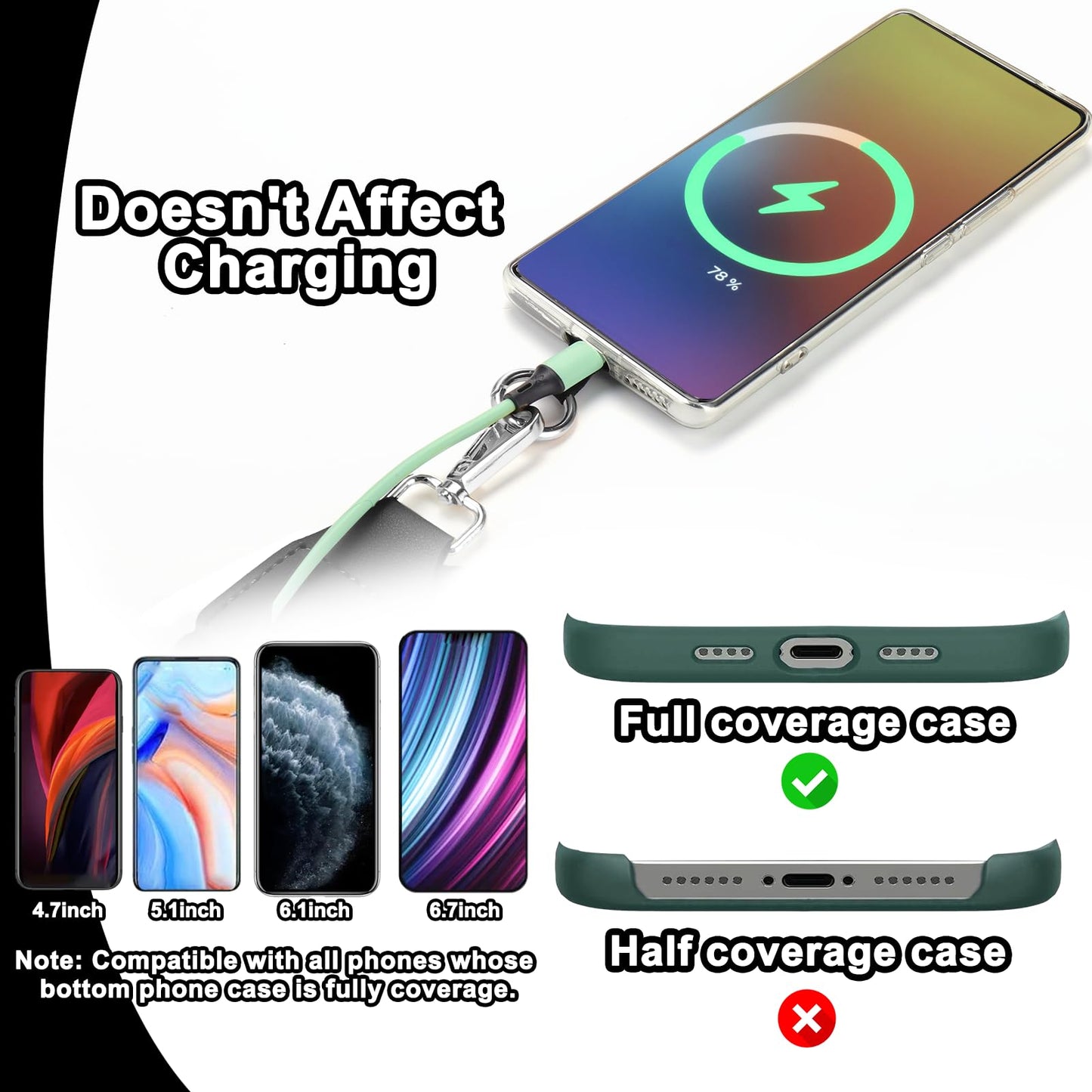 XANGNIER Clip and Go Strap for Phone with Wallet Crossbody, Phone Strap with Zippered Wallet, Adjustable Anti Theft Cellphone Lanyard for Women, Cellphone Chain Accessories, Black