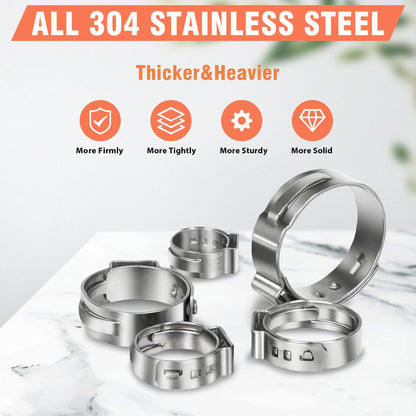 WYSIWYKA 120pcs 3/4 inch PEX Cinch Clamps Rings, 304 Stainless Steel Single Ear Hose Clamps, Pex Crimp Rings for PEX Tubing Pipe Fitting Connections