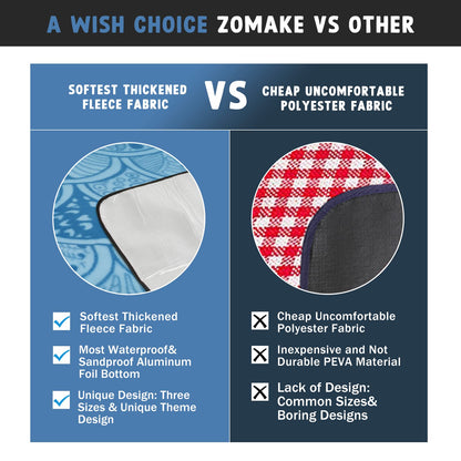 ZOMAKE Picnic Blanket Waterproof Sandproof Large Foldable Blankets,79"x79" Concert, Beach, Yard, Outdoor Grass Mat(Peacock Blue)