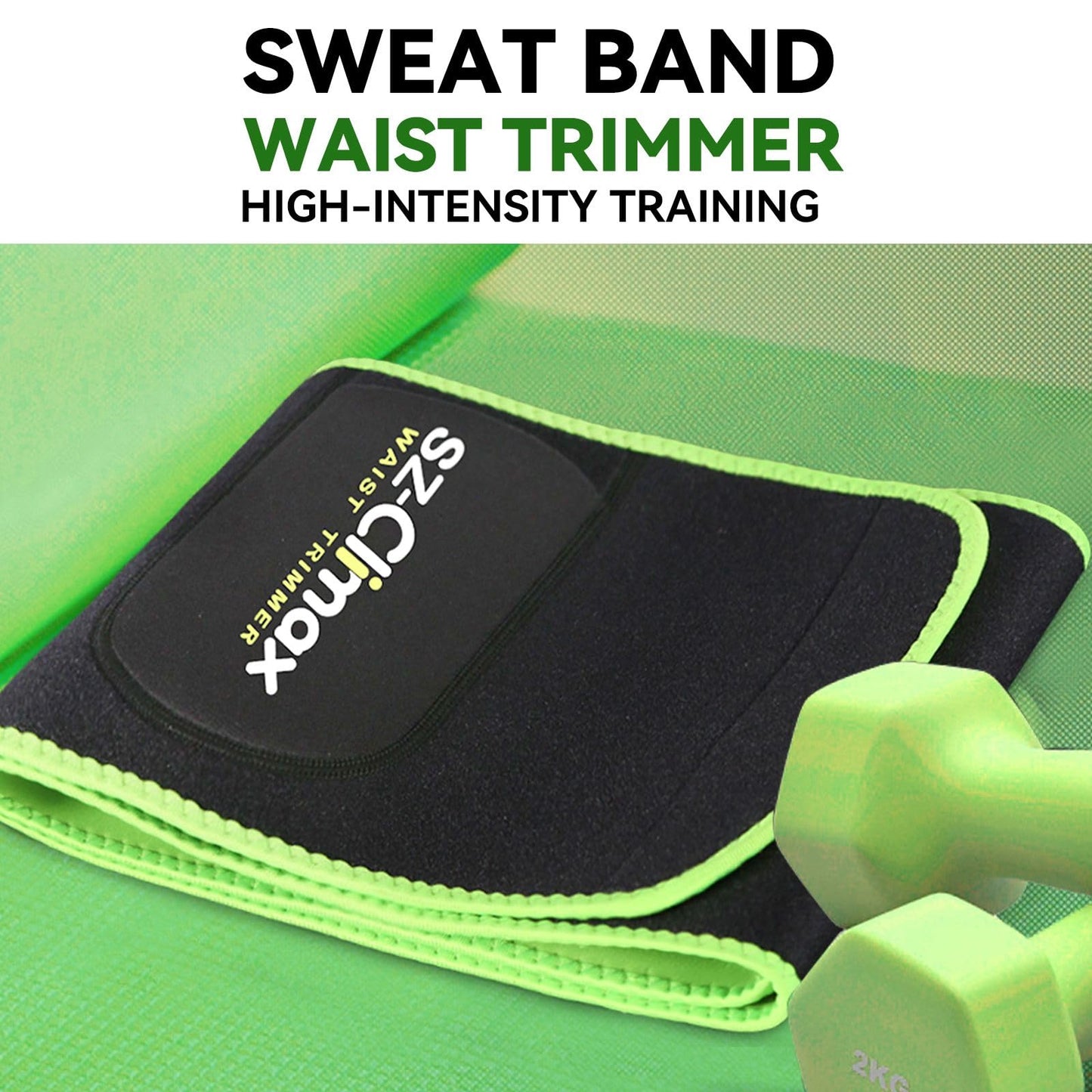 SZCLIMAX Waist Trimmers for Women and Men, Waist Trainer Belt, Sweat Band Waist Trainer for High-Intensity Training Green
