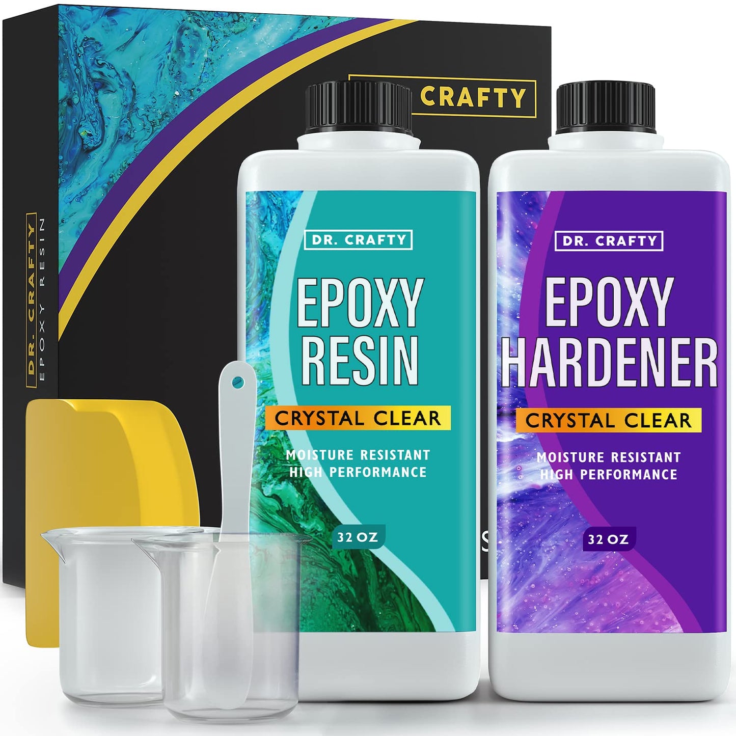DR CRAFTY Clear Epoxy Resin Kit - For Table Top, Molds, Art, Craft, Jewelry Casting, DIY, Tumblers & Wood - 2 Part Kit, 64 Ounces