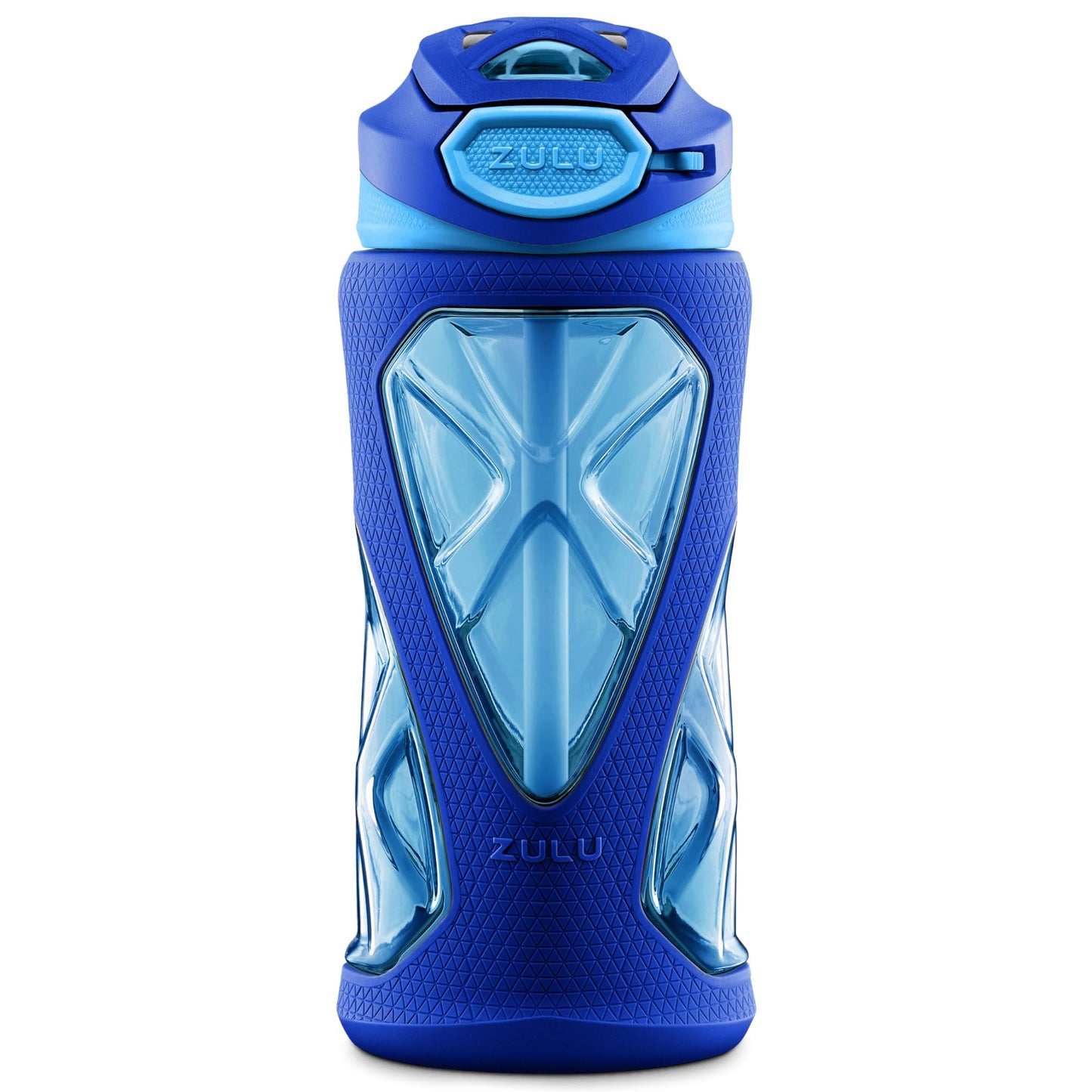 ZULU Torque 16oz Plastic Kids Water Bottle with Silicone Sleeve and Leak-Proof Locking Flip Lid, Soft Touch Carry Loop for School Backpack, Lunchbox, BPA-Free Dishwasher Safe, Mojo Blue