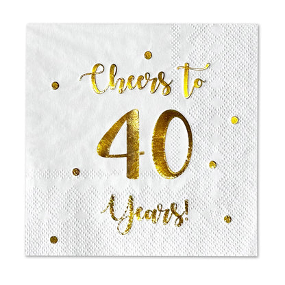 Cheers to 40 Years Cocktail Napkins | Happy 40th Birthday Decorations for Men and Women and Wedding Anniversary Party Decorations | 50-Pack 3-Ply Napkins | 5 x 5 inch folded (White)