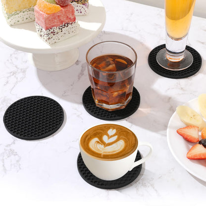 TWTLi Silicone Coasters Set of 8 with Holder,Coasters for Drinks,Beer,Coffee Coasters,Suitable for Kinds Cups,Hot or Cold,Anti-SLI,Non-Stick,Anti-Overflow Tabletop Protection and Decor (8 Pcs, Black)