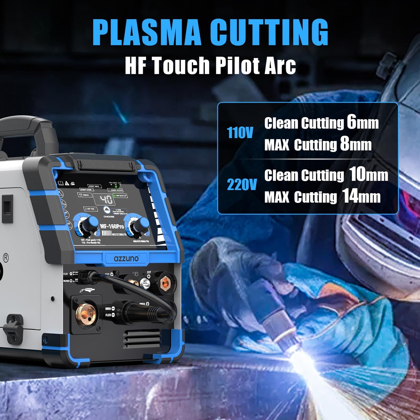 AZZUNO 5 in 1 160A Welder Machine, Plasma Cutter Welder Combo with HF TIG/Gas MIG/Flux MIG/Stick Welding, 110/220V Dual Voltage Multiprocess Welding Machine