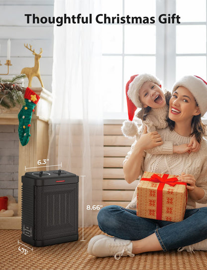 1500W Small Space Heater for Indoor Use, PTC Ceramic Space Heater with Thermostat, 3 Modes, Safety Quiet Heating, Multiple Protection, Portable Heater for Office Room Desk Use