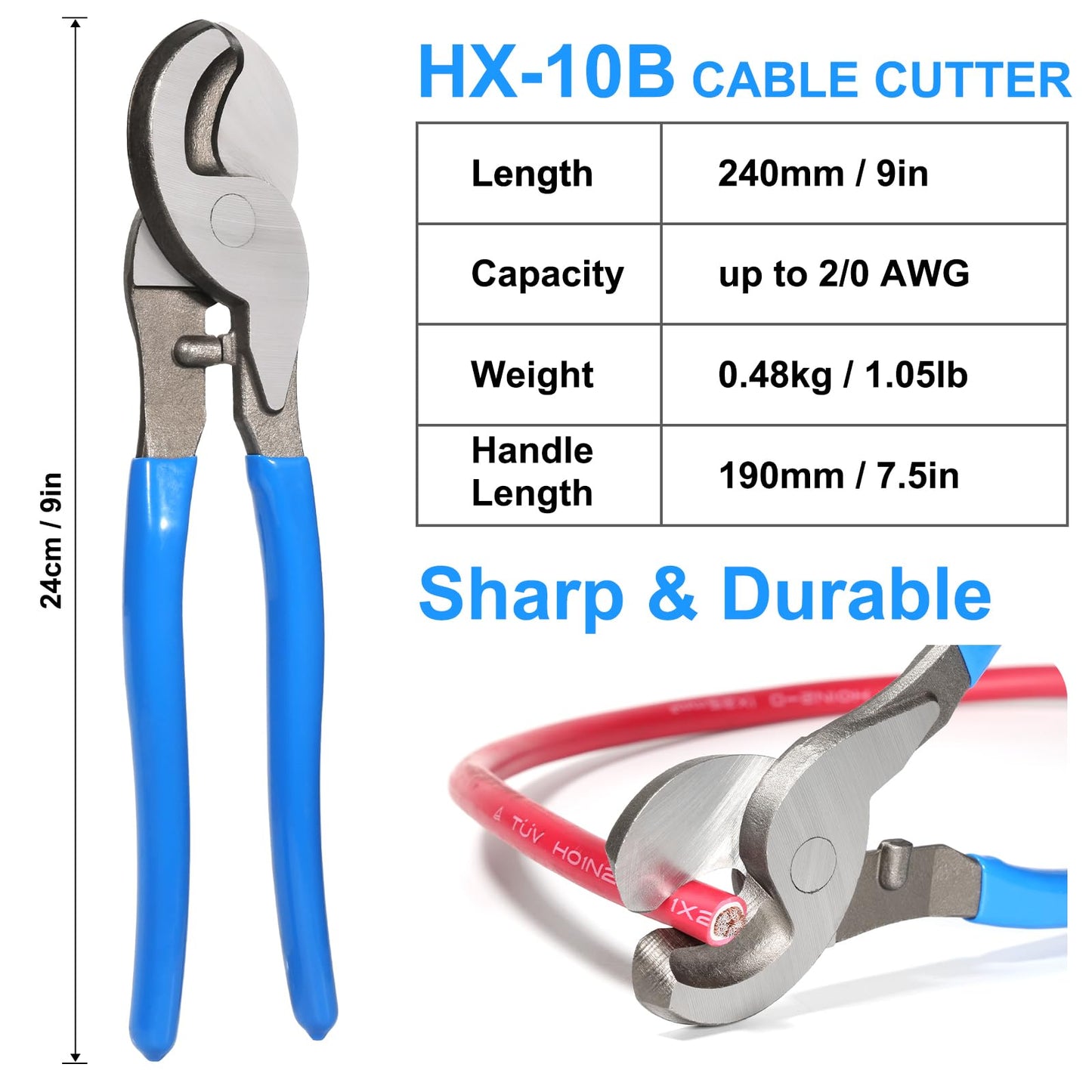 Solsop Battery Cable Crimper Tool for AWG 10, 8, 6, 4, 2, 1/0 Gauge Electrical Lug, Battery Lug Crimping Tool with 60PCS Copper Wire Lugs and Heat Shrink Tubing, Cable Cutter