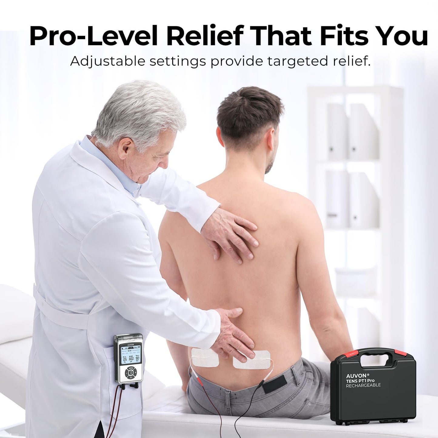 AUVON Rechargeable Digital TENS Unit Muscle Stimulator with 600 mAh Battery, TENS Machine with 8 Customizable Modes, Electric Massager for Shoulder, Back Pain Relief, 6 TENS Pads, A Carry Case