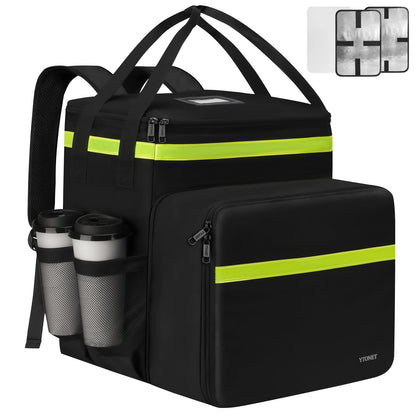 Ytonet Food Delivery Backpack with 7 Cup Holders, Extra Large Insulated Delivery Bags for Hot/Cold Food, Expandable Insulated Pizza Bag for Bike Fits for Uber Eat, Grubhub, Doordash, Black