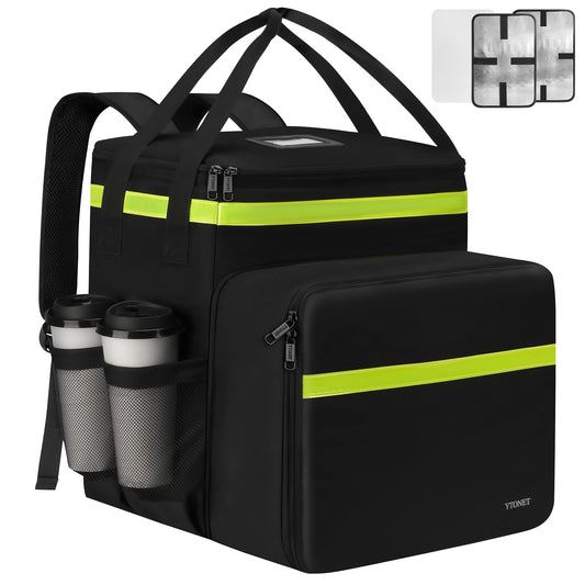 Ytonet Food Delivery Backpack with 7 Cup Holders, Extra Large Insulated Delivery Bags for Hot/Cold Food, Expandable Insulated Pizza Bag for Bike Fits for Uber Eat, Grubhub, Doordash, Black