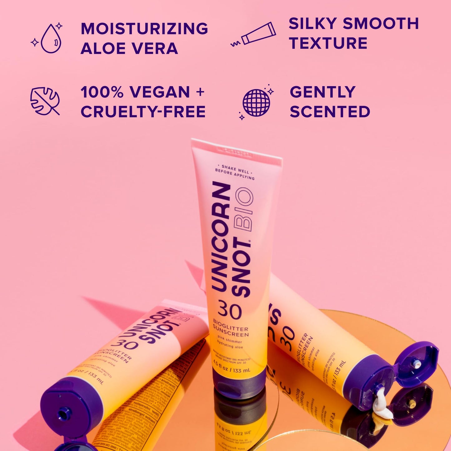 Unicorn Snot Glitter Sunscreen Lotion - SPF 30 Shimmer Sunscreen for Face & Body Glow - UVA/UVB Protection - Water Resistant, Cruelty Free - Made in USA - Rose Gold Shimmer