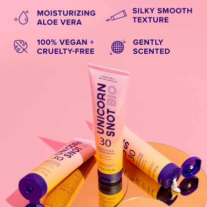 Unicorn Snot Glitter Sunscreen Lotion - SPF 30 Shimmer Sunscreen for Face & Body Glow - UVA/UVB Protection - Water Resistant, Cruelty Free - Made in USA - Rose Gold Shimmer