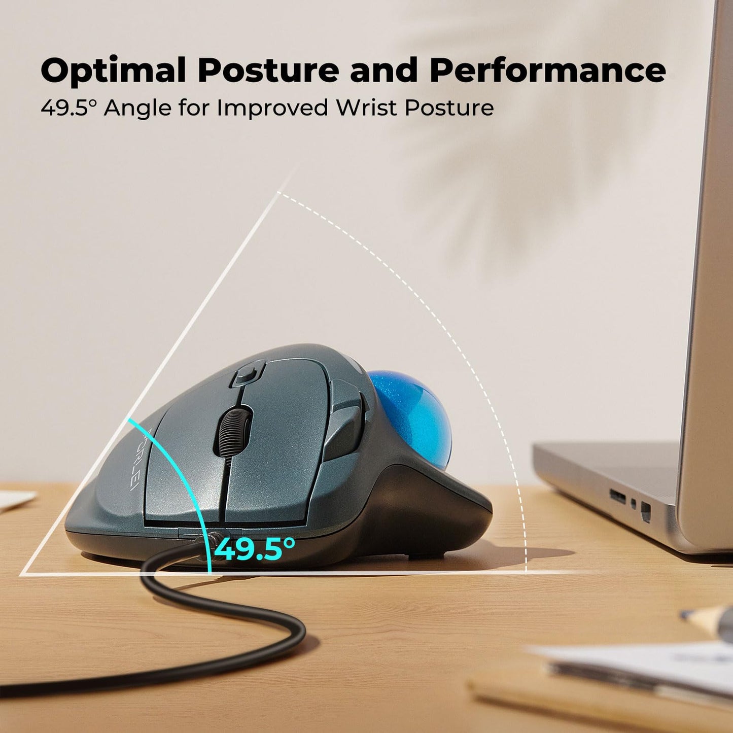 Wired Trackball Mouse with RGB Lighting, Ergonomic Thumb Control to Reduce Muscle Strain, 5 Adjustable DPI Settings, Dual USB-C & USB-A Connectivity, Compatible with PC, Laptop, Mac, Windows-Blue