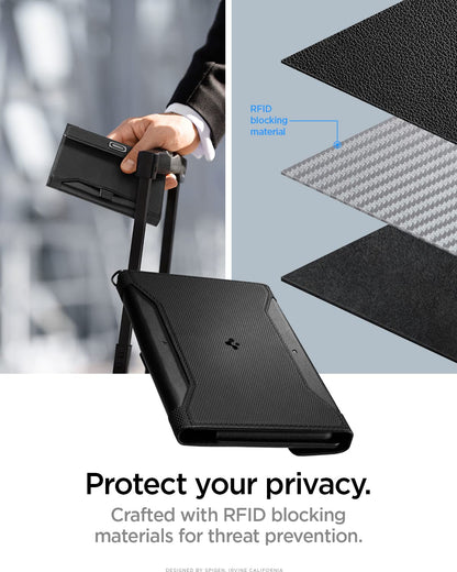 Spigen Life Passport Card Cover Holder Wallet Travel Documents Organizer Protector Accessories with RFID Blocking Technology SIM Card Pin Included - Black