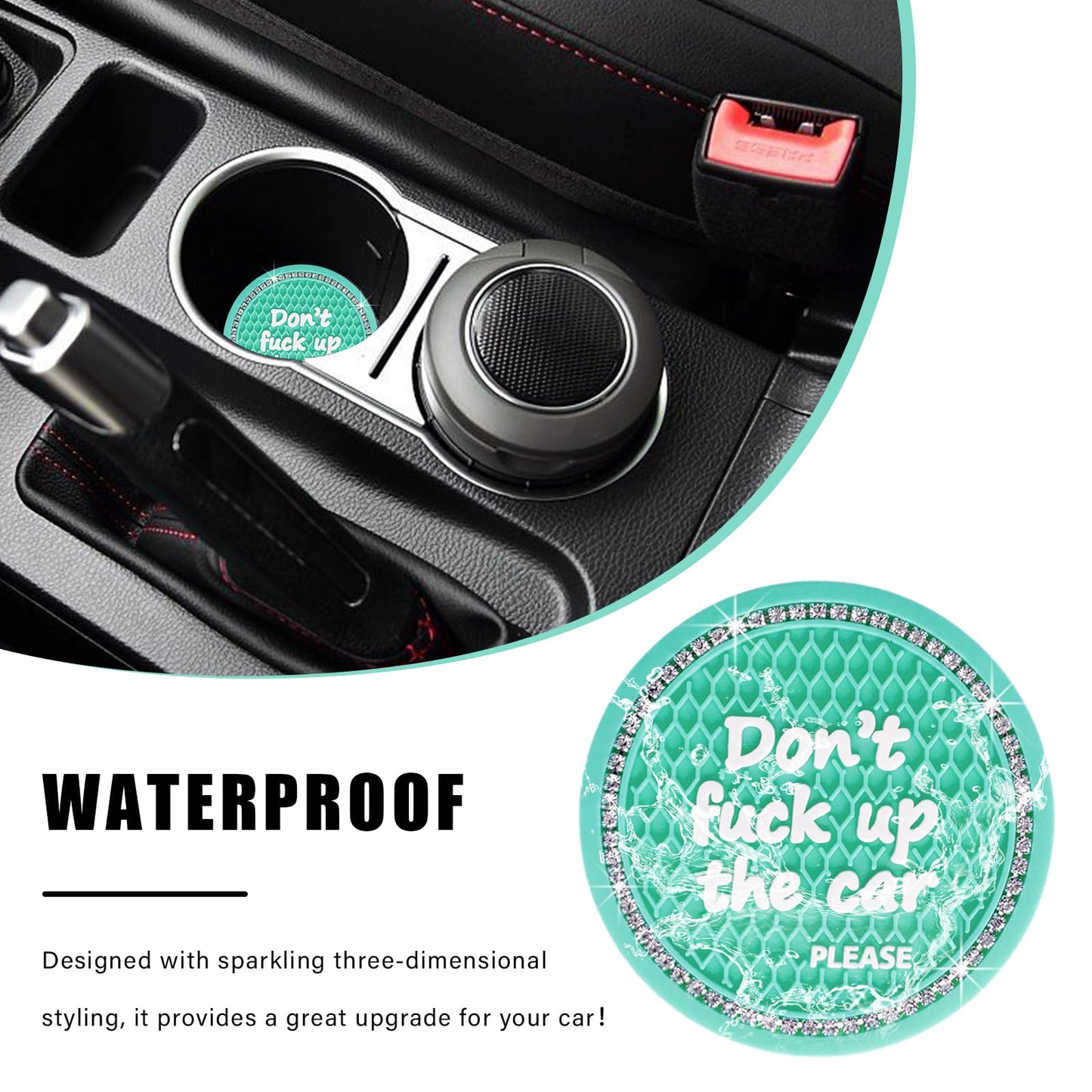 Ziciner 4 Pack Bling Car Cup Holder Coaster, 2.75 Inch Anti-Slip Auto Insert Cup Coaster, Crystal Car Drink Cup Mat Perfect for Women Girls, Universal Interior Decor Accessories (Mint Green)