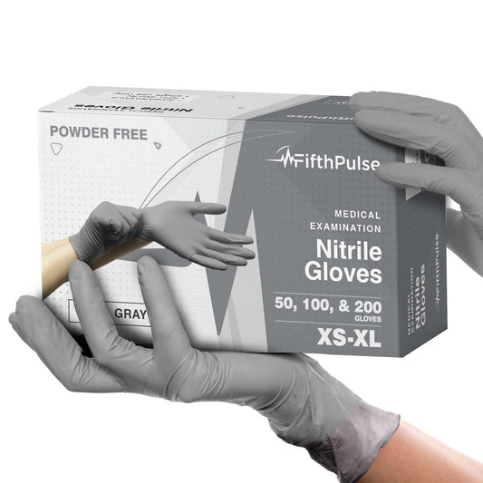 FifthPulse Cool Gray Nitrile Disposable Gloves X Small, 100 Count - Latex Free food Safe Cleaning and Cooking Gloves X Small, Surgical Grade Medical Exam Gloves