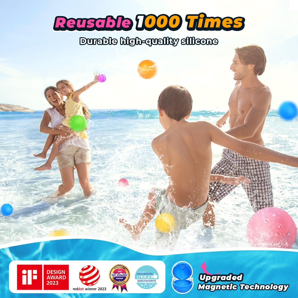 12Pcs Reusable Water Balloons, Pool Toys for Boys and Girls, Beach Outdoor Activities Water Toys for Kids Ages 3-12, Summer Water Toy for Boys and Girls