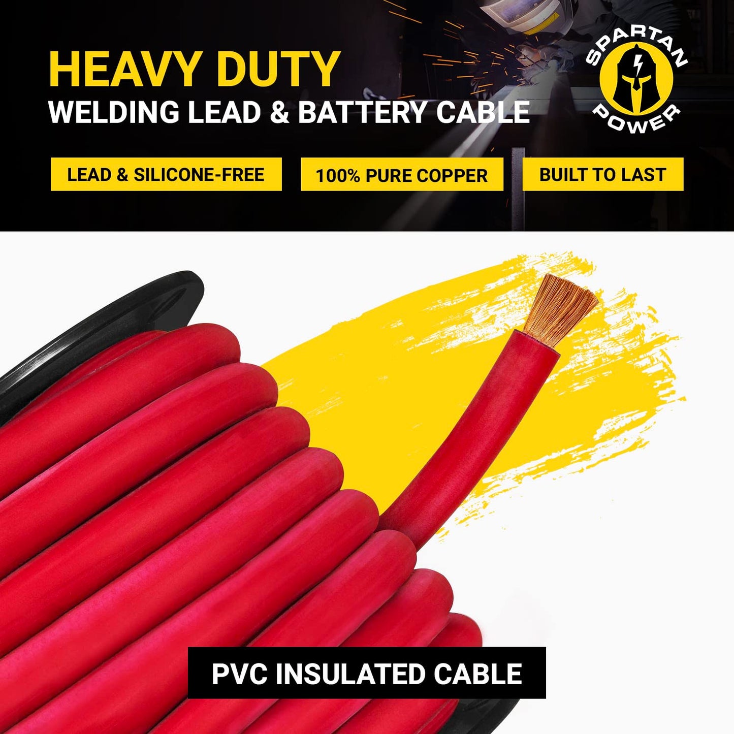 Spartan Power Welding Lead & Car Battery Cable - DIY Bulk Automotive Grade Copper Wire - 600 Volt, 4 AWG, 10 Foot, Red