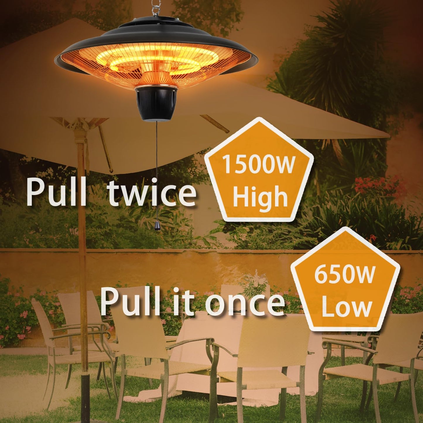 DONYER POWER 1500W Electric Patio Heater Ceiling Mounted Outdoor Heaters for Patio Easy Installation both Indoor Use