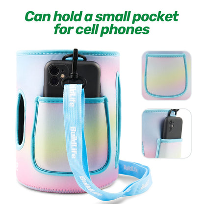 QuiFit 1 Gallon Water Bottle - with Straw & Motivational Time Marker Leak-Proof BPA Free Reusable Gym Sports Outdoor Large(128OZ) Capacity Water Jug(Purple/Green with Sleeve,1 Gallon)