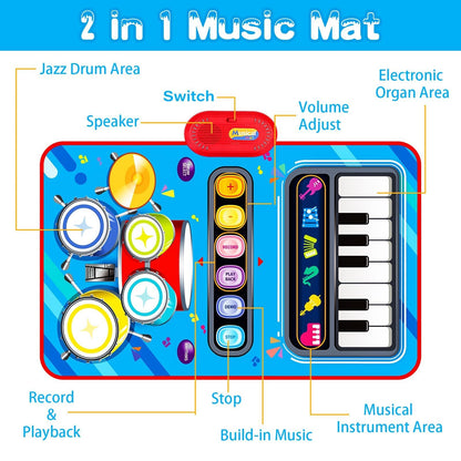 Baby Toys for 1 Year Old: Baby Musical Mat Toddler Toys Age 1-2 - 2 in 1 Piano Drum Babies Play Mat - Infant Music Toy 12-18 Months Babies Birthday Valentines Gifts for 1 2 3 Year Old Boys Girls