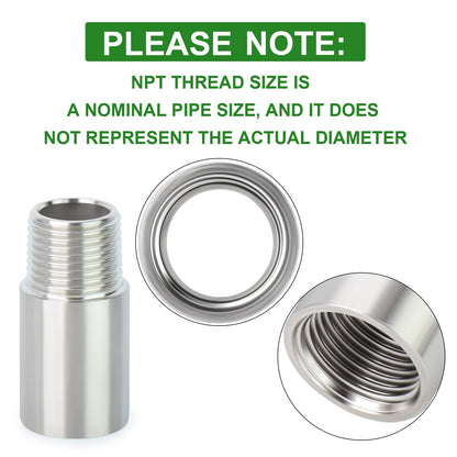 TAISHER 2PCS Stainless Steel Pipe Fittings, 1/2" NPT Male x 1/2" NPT Female Threaded, 2" Length Nipple Cast Pipe