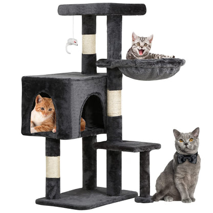 BestPet Cat Tree 36 inch Tall Cat Tower for Indoor Cats with Cat Scratching Post,Cat Condo Furniture Activity Centre with Cat Hammock & Funny Toy,Light Gray