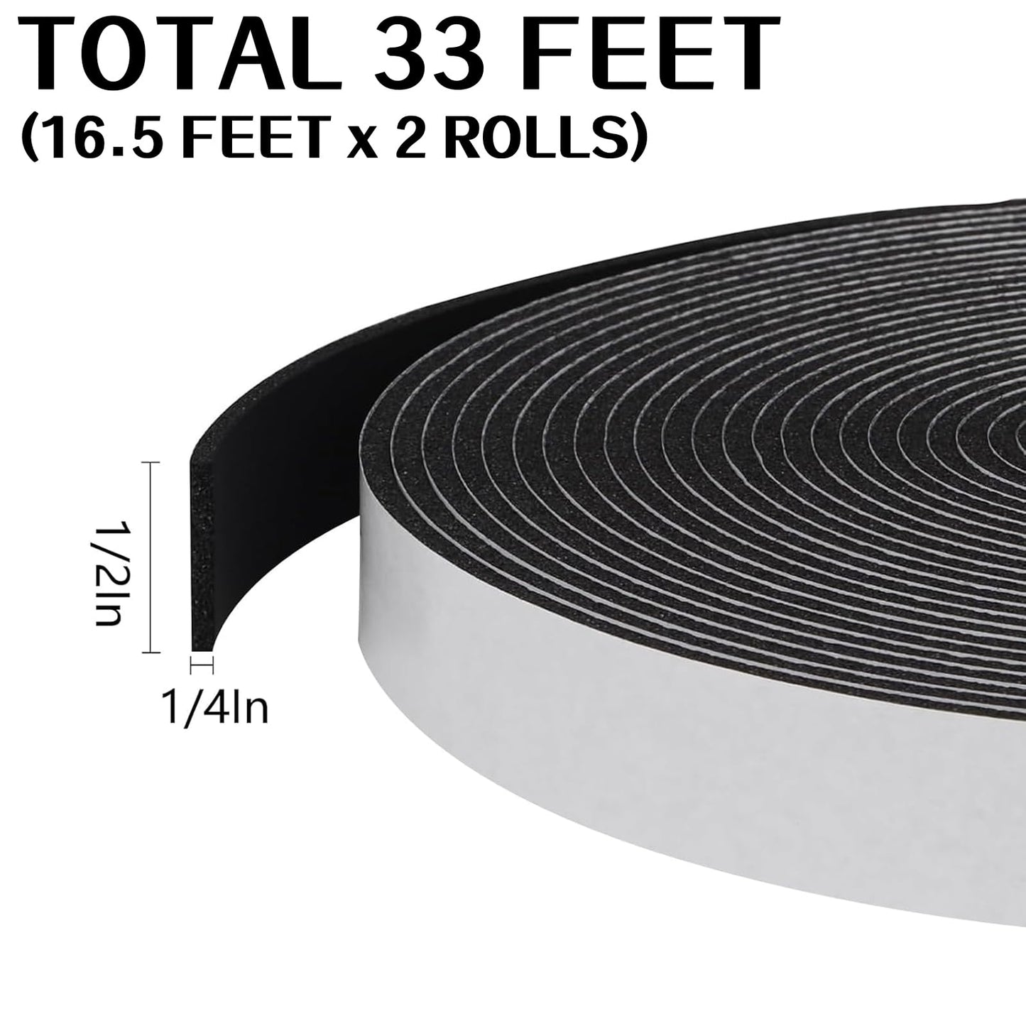 Storystore Foam Insulation Tape Self Adhesive, 1/2In x 1/4In x 33Ft Weather Stripping for Doors and Windows, Sound Proof Soundproofing Door Seal, Weatherstrip, Air Conditioning Seal Strip