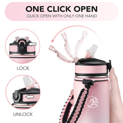 GOSWAG Insulated Sports Water Bottle, 24oz 2 Lids(with Straw/No Straw), Stainless Steel Water Bottles with Paracord Handle, Insulated Bottle with Double-Wall Vacuum Insulation