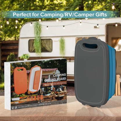 Gintan Camping Cutting Board, 9-in-1 Collapsible Chopping Board with Colander, Kitchen Vegetable Washing Basket for Camping, Camping Gifts Camping Accessories for RV Campers (Blue+Grey)