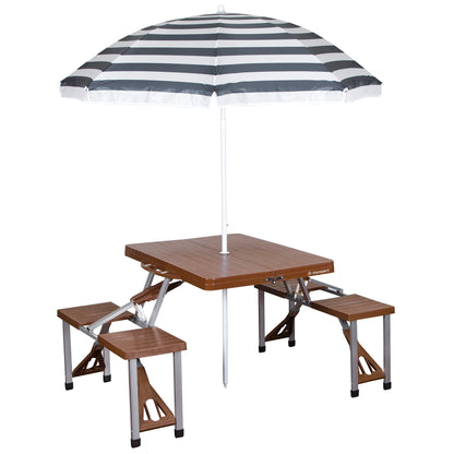 Stansport Picnic Table and Umbrella Combo - Brown (G-915-45), 33.5" x 75" x 25.5"