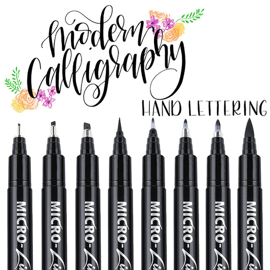 Dyvicl Hand Lettering Pens, Calligraphy Brush Pens Art Markers for Beginners Writing, Sketching, Drawing, Illustration, Scrapbooking, Journaling, Black Ink Pen Set, 8 Sizes