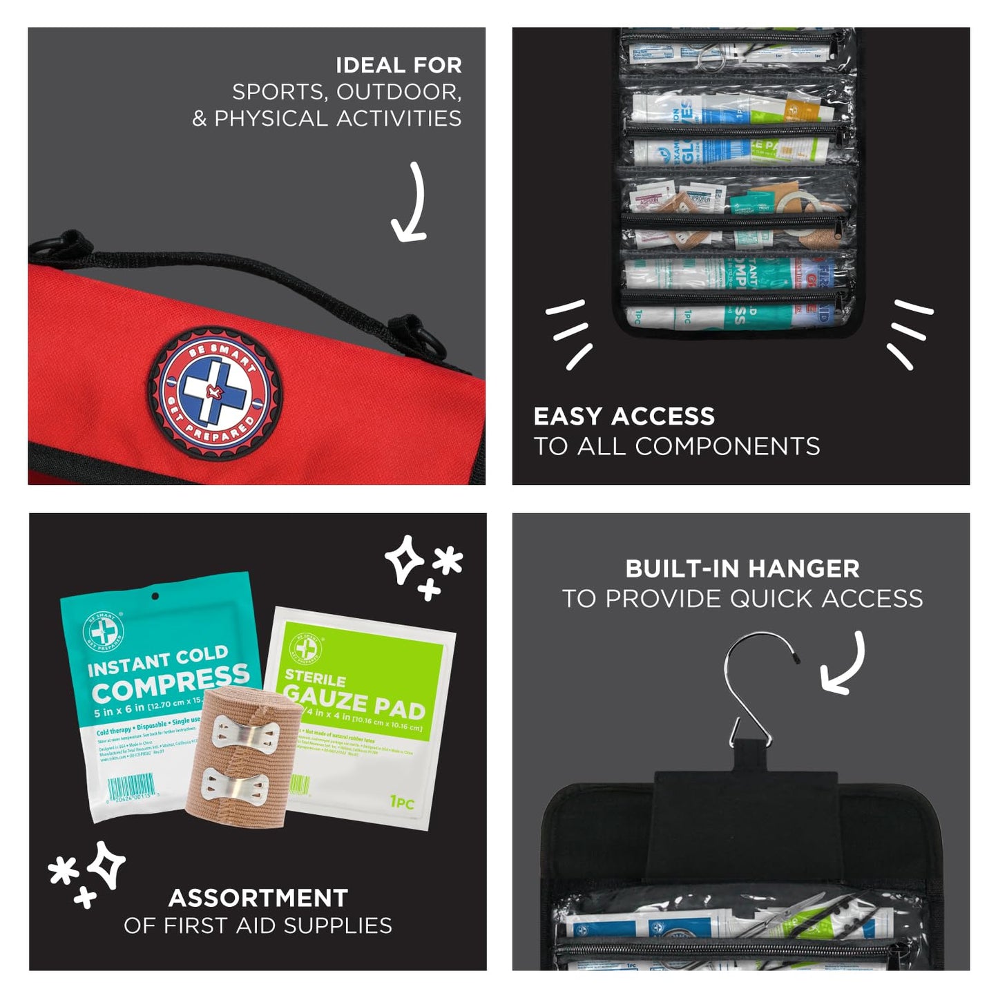 Be Smart Get Prepared 73-Piece Coach’s and Team Sports First Aid Kit in Roll up Bag: Clean, Treat, Protect Cuts, Scrapes. Home, Office, Car, School, Travel, Hunting, Outdoor, Camping, FSA HSA